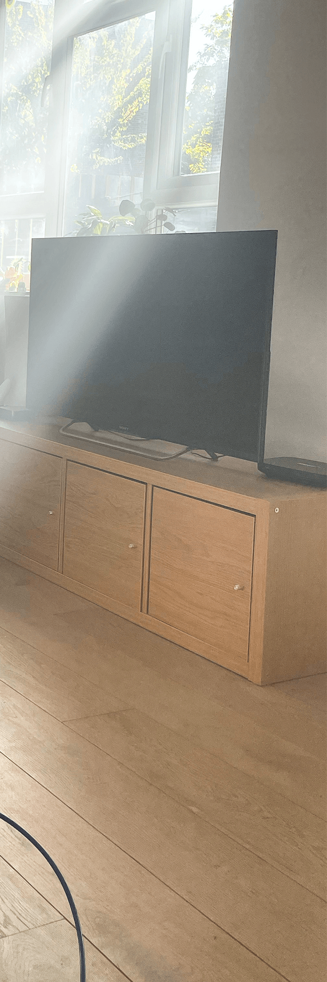 One third of an image split up for effect, that shows our dry fog sterilant filling a living room in order to resolve the mould problem