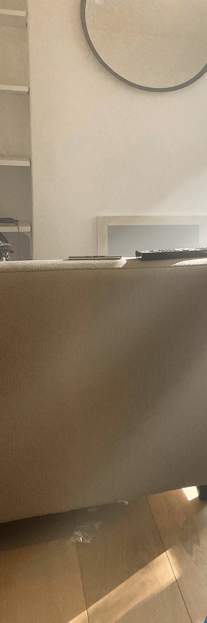 One third of an image split up for effect, that shows our dry fog sterilant filling a living room in order to resolve the mould problem