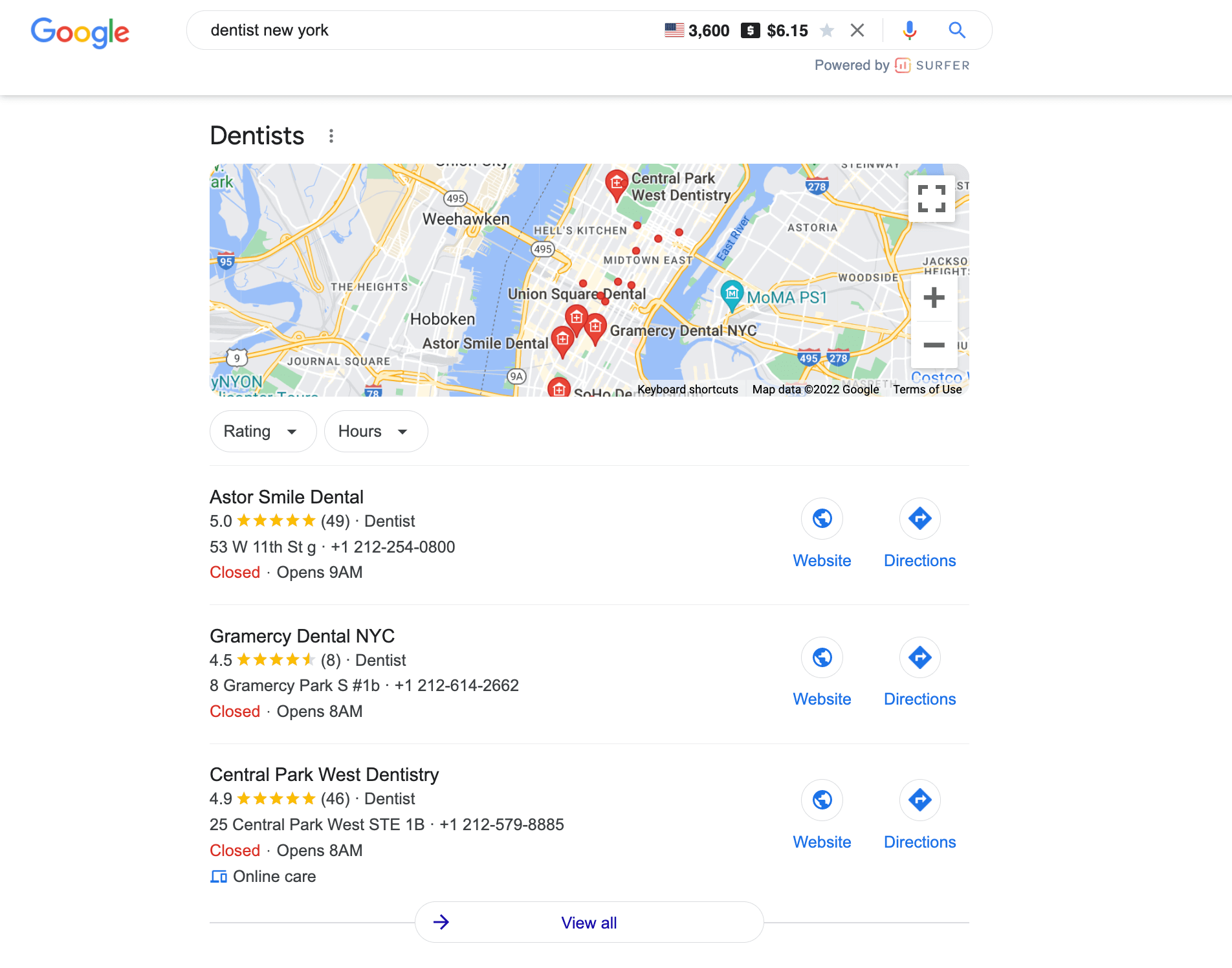 google results for keyword dentist new york