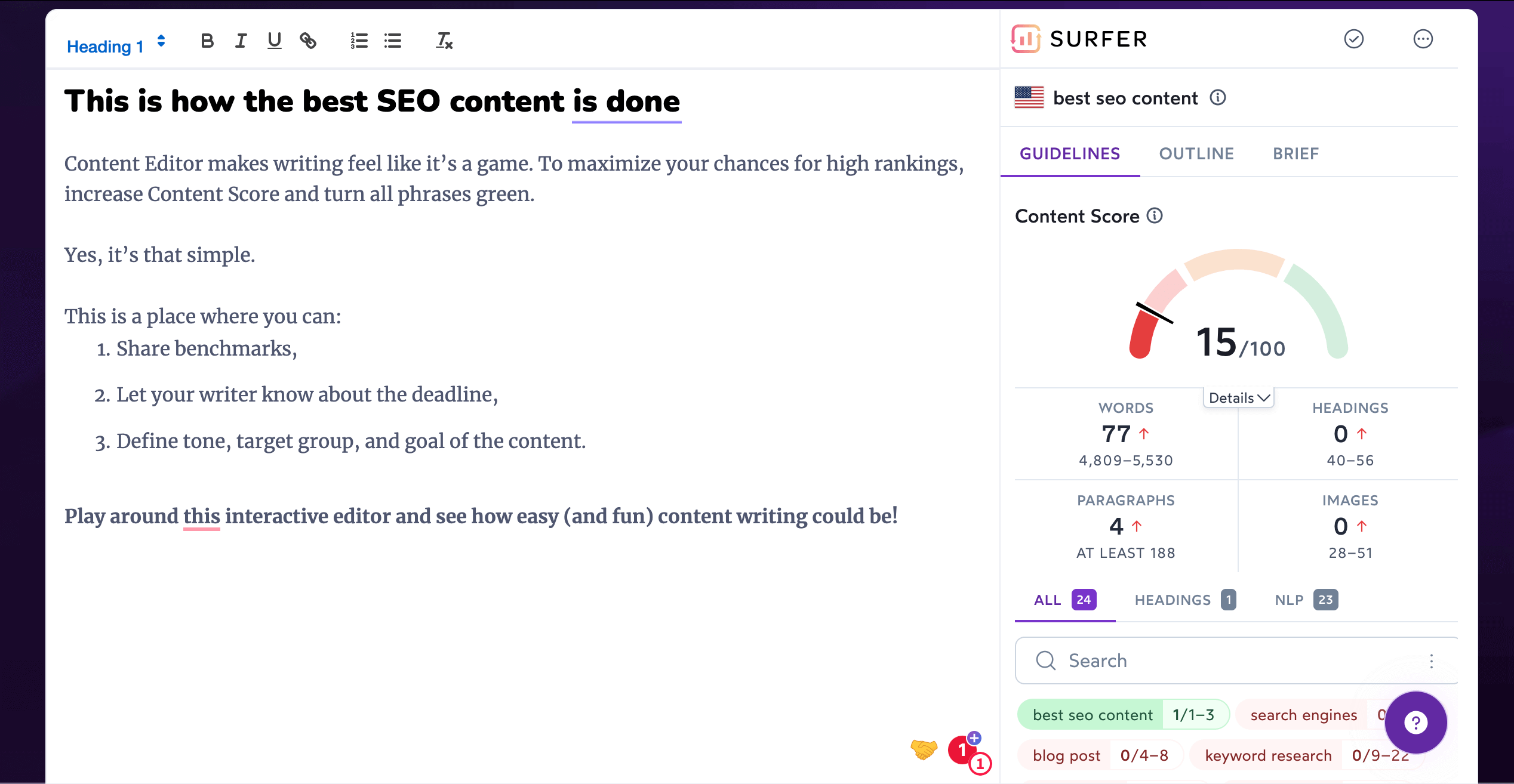 content planer surfer seo