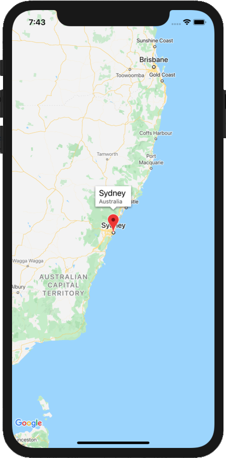Example of app screen view with standard zoom level