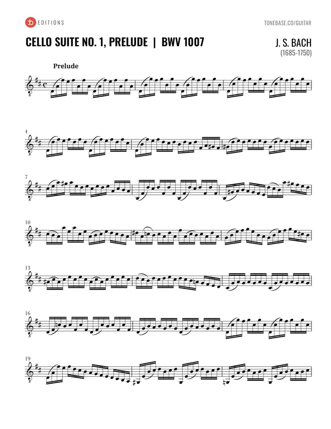 Bach Cello Suite No. 1, BWV 1007 Free Sheet Music PDF Bach Cello Suite No. 1, BWV 1007 Free Sheet Music PDF