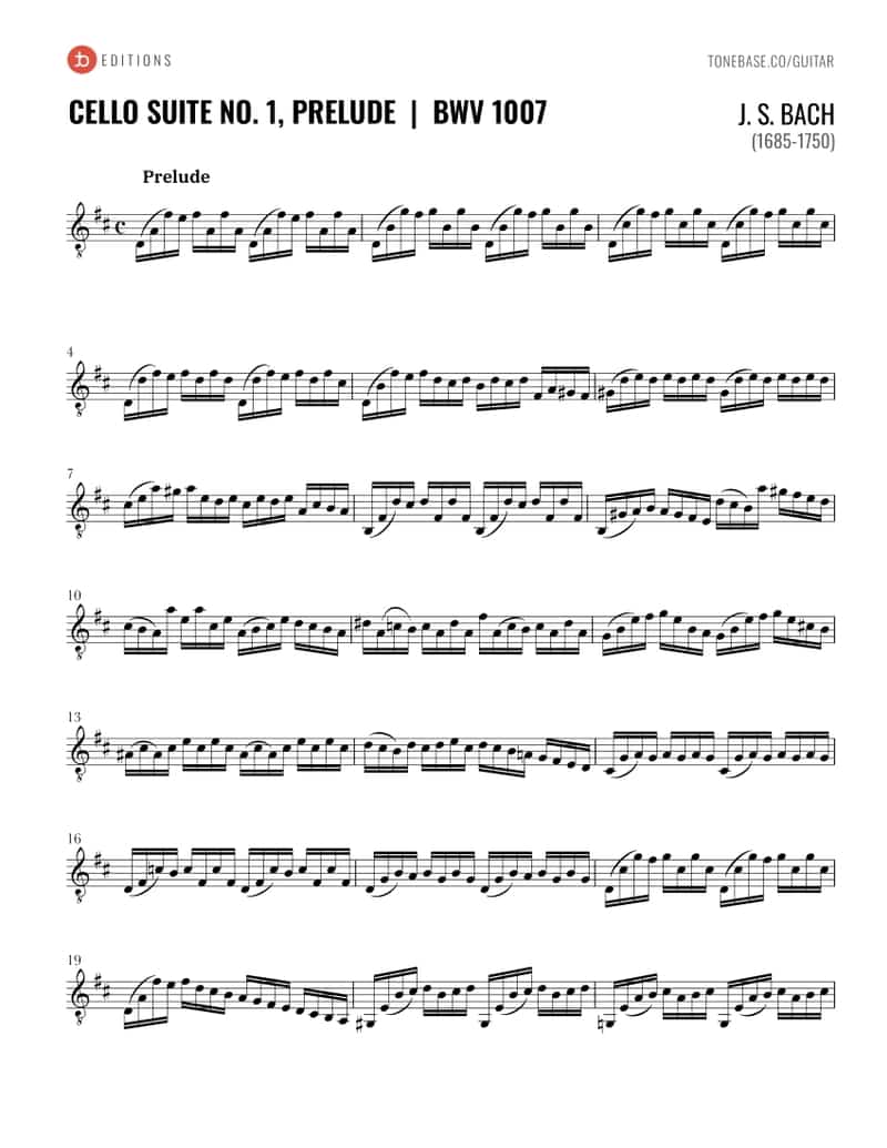 Bach - Cello Suite No. 1, BWV 1007 | Free Sheet Music PDF