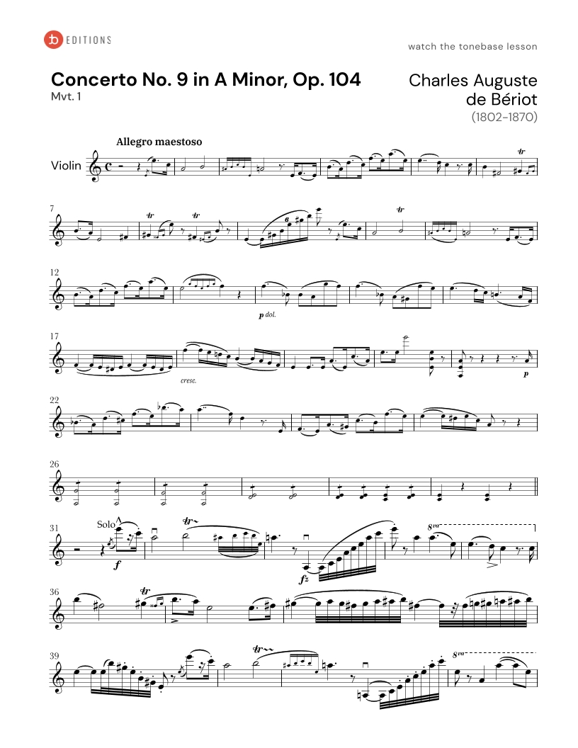 de Bériot Violin Concerto No. 9 in A Minor, Op. 104 Free Violin