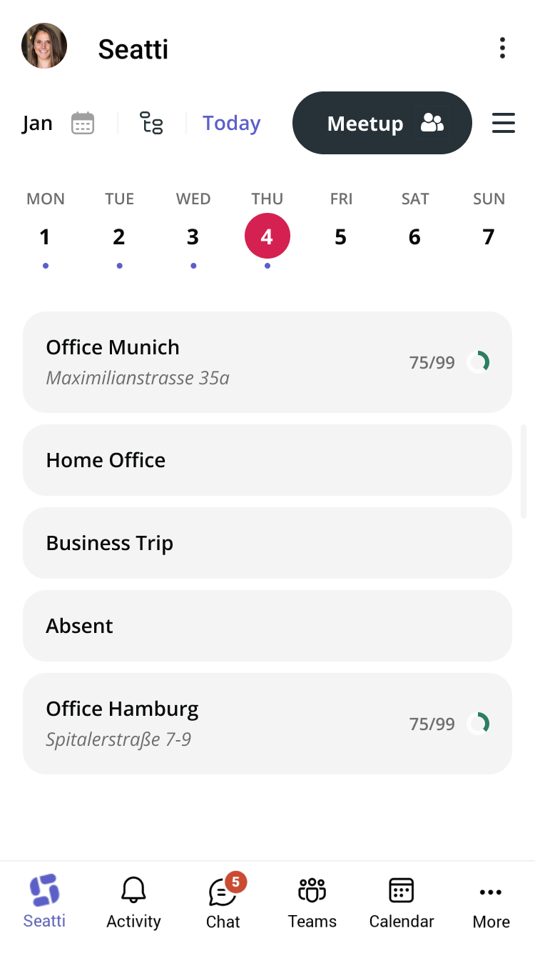 A Mockup showing the Seatti User Interface on a mobile device