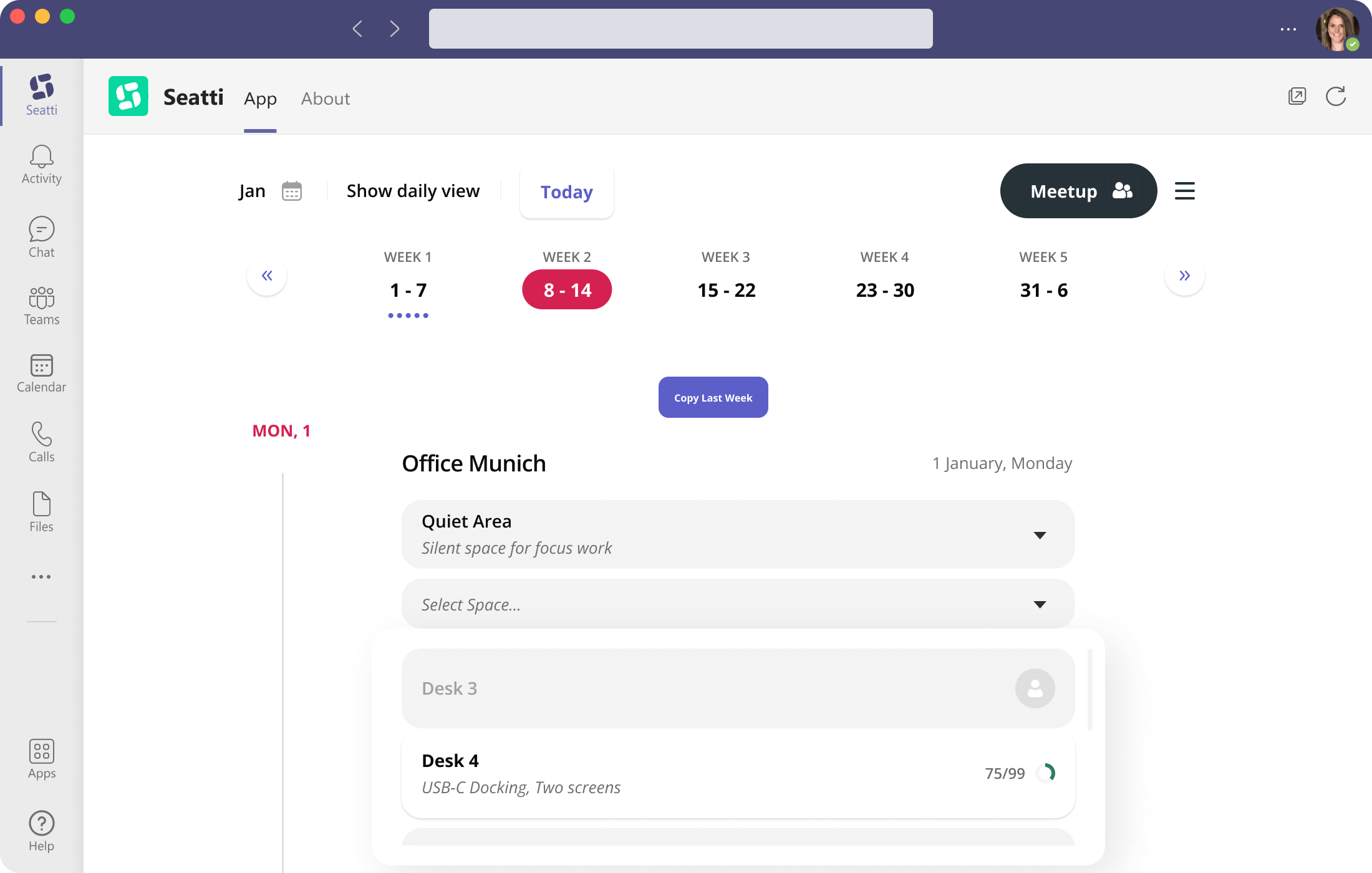 A Mockup showing the Seatti User Interface
