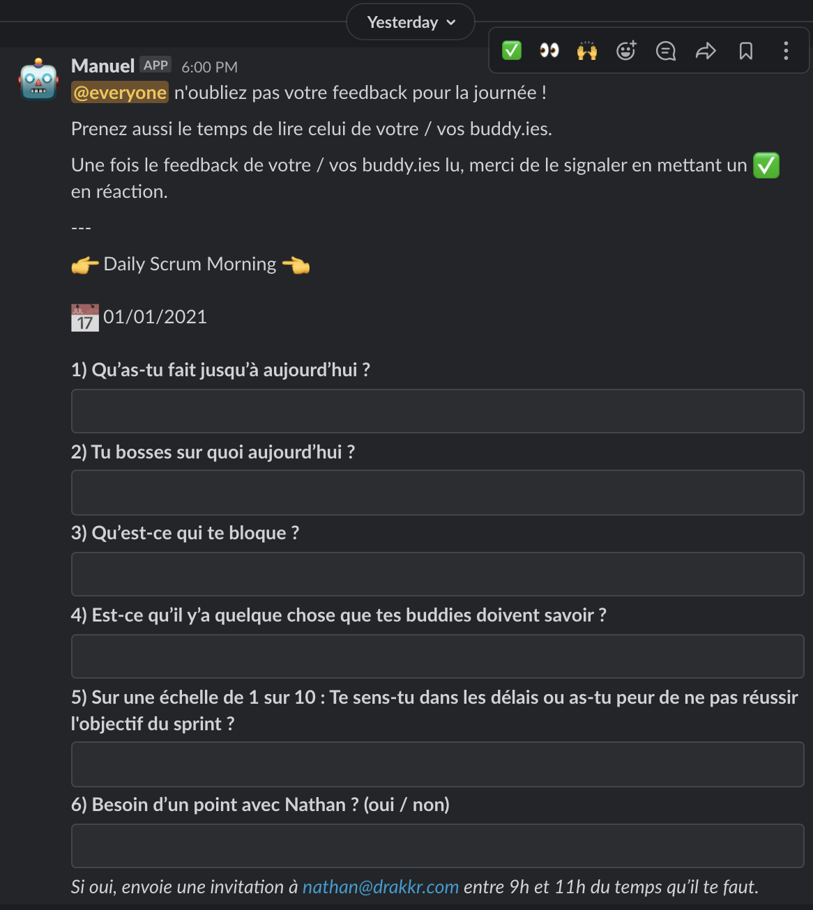 Screenshot message automatique Slack pour les compte-rendus de mornings