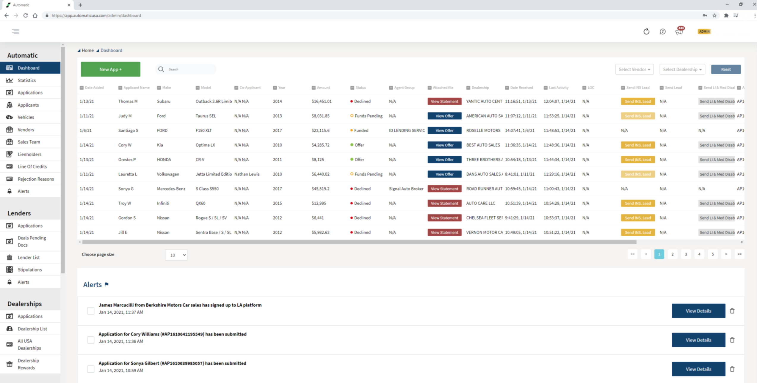 TruFinance (powered by Automatic) platform screenshot