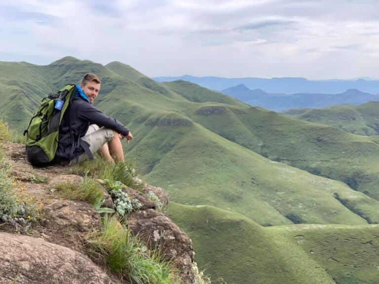 Rolanddu Toit hiking and camping on top of the Drakensberg Mountains in South Africa