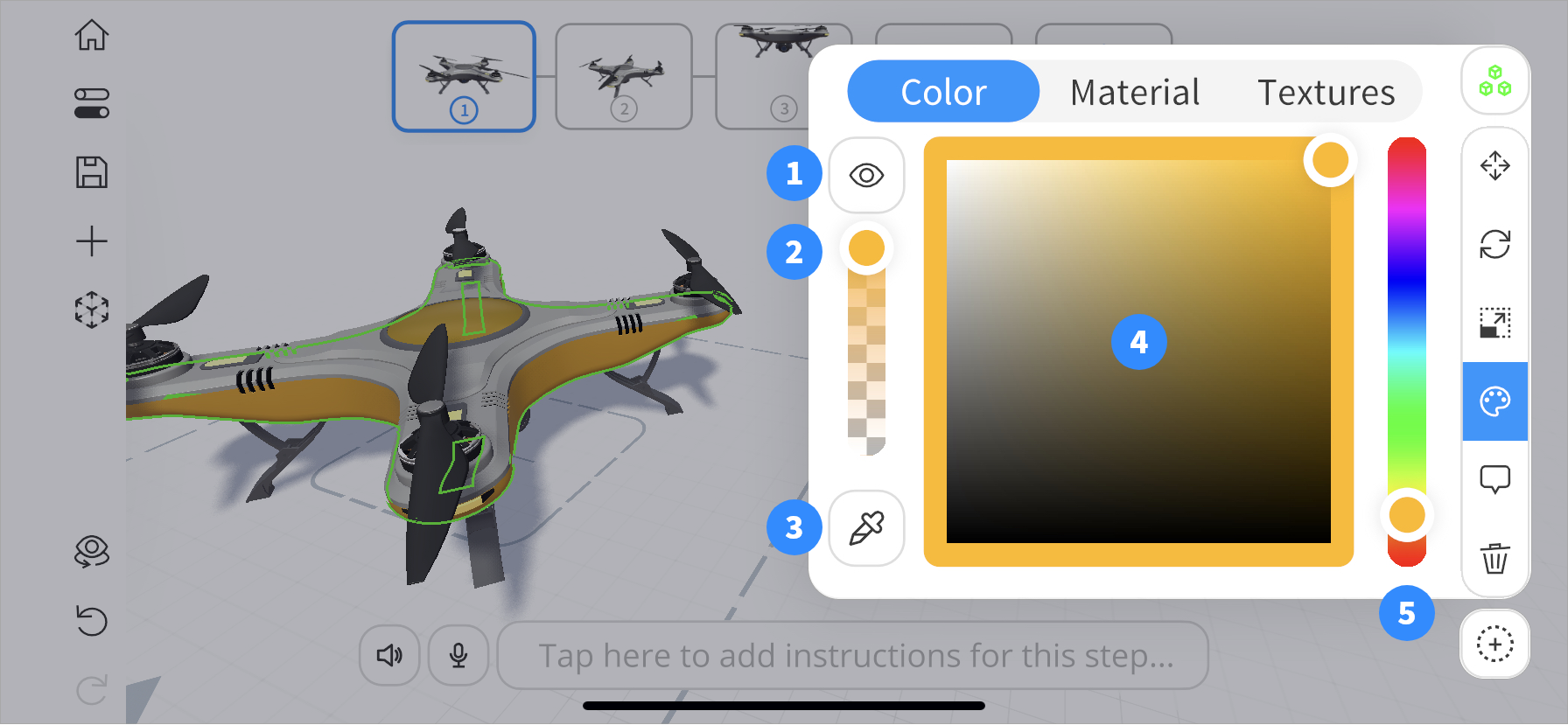 Image showing Color panel expanded in JigSpace app