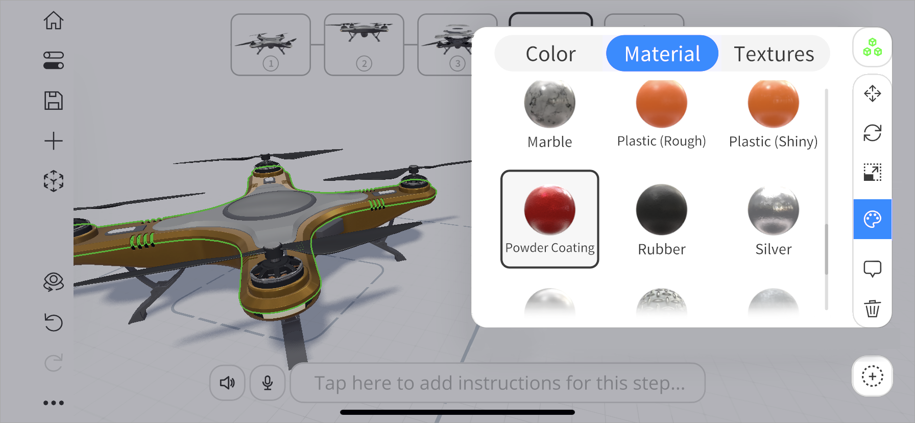 Choosing materials from all available options.