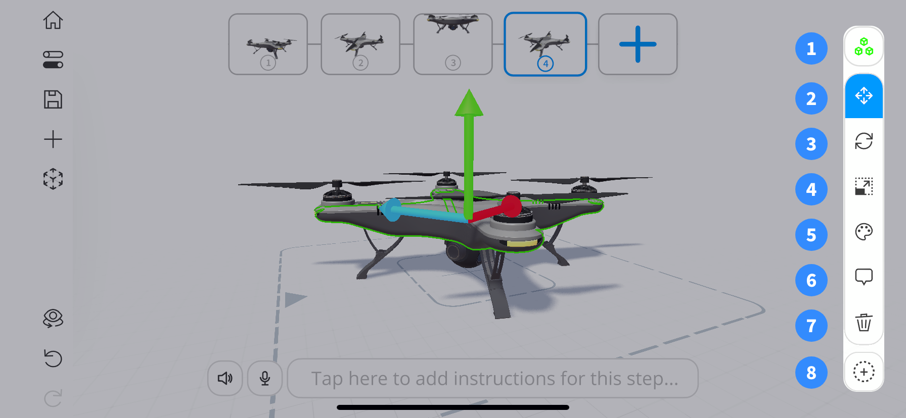 Tool bar options all marked out and highlighted in the app