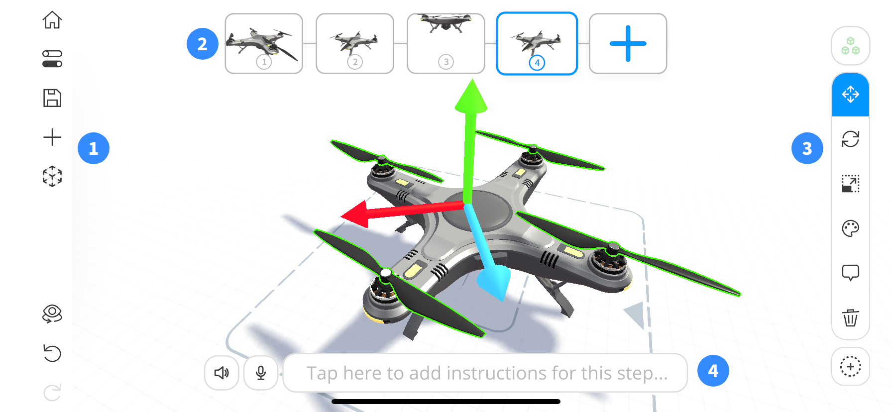Toolbar layout marked out in the app