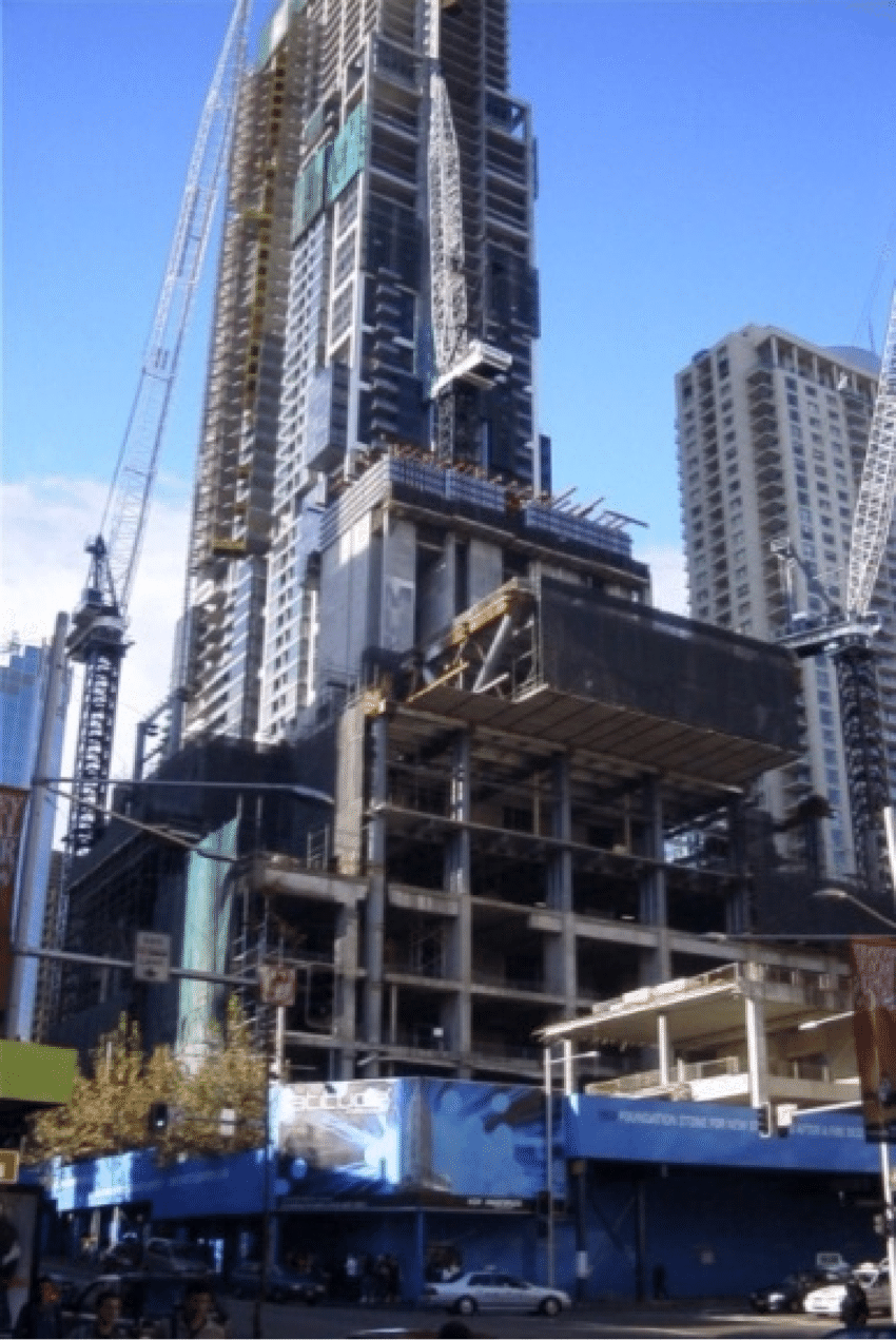 The Latitude Building in Sydney. Australia, using high strength steel elements for basement columns and roof trusses and transfer structures