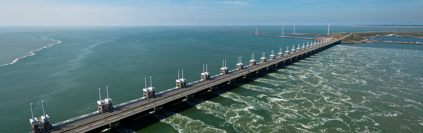 A European megaproject, a storm surge barrier part of the Netherlands’ North-Sea protection works