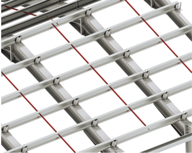 Sag rods (in red) restraining purlin top flanges