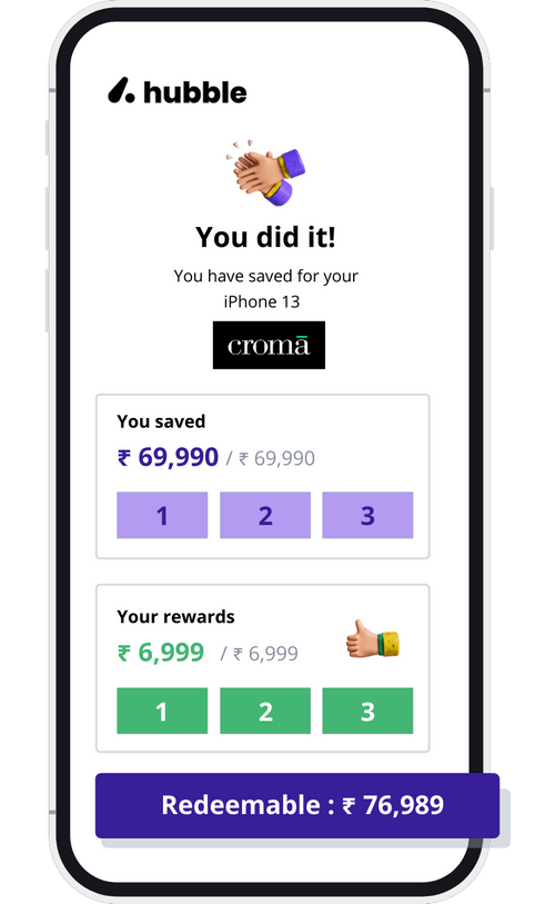 Hubble App on phone showing goal select screen