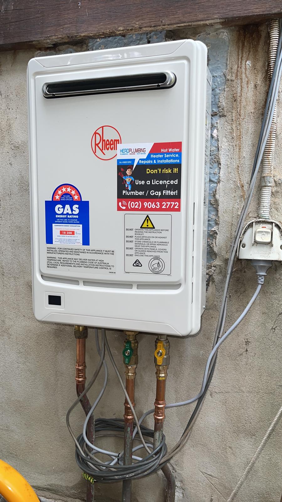 Sydney Rheem Hot Water Installation Plumber - Hero Plumbing