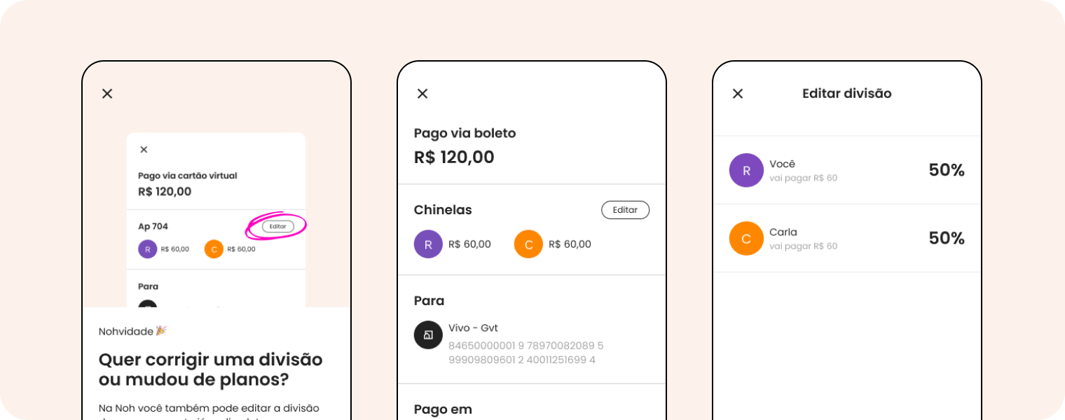 Telas do Editor de Divisão da Noh