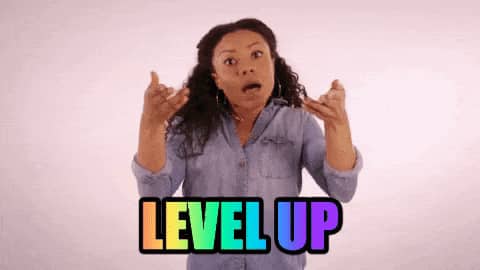 a woman is telling level up
