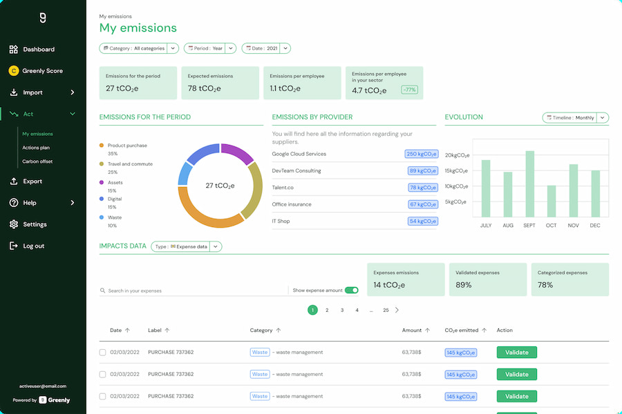 Screenshot de l'interface du SaaS de Greenly