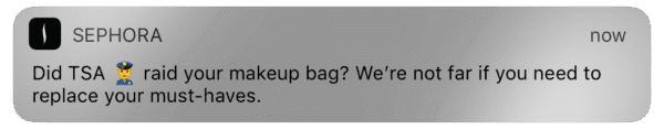 airport push notification from Sephora