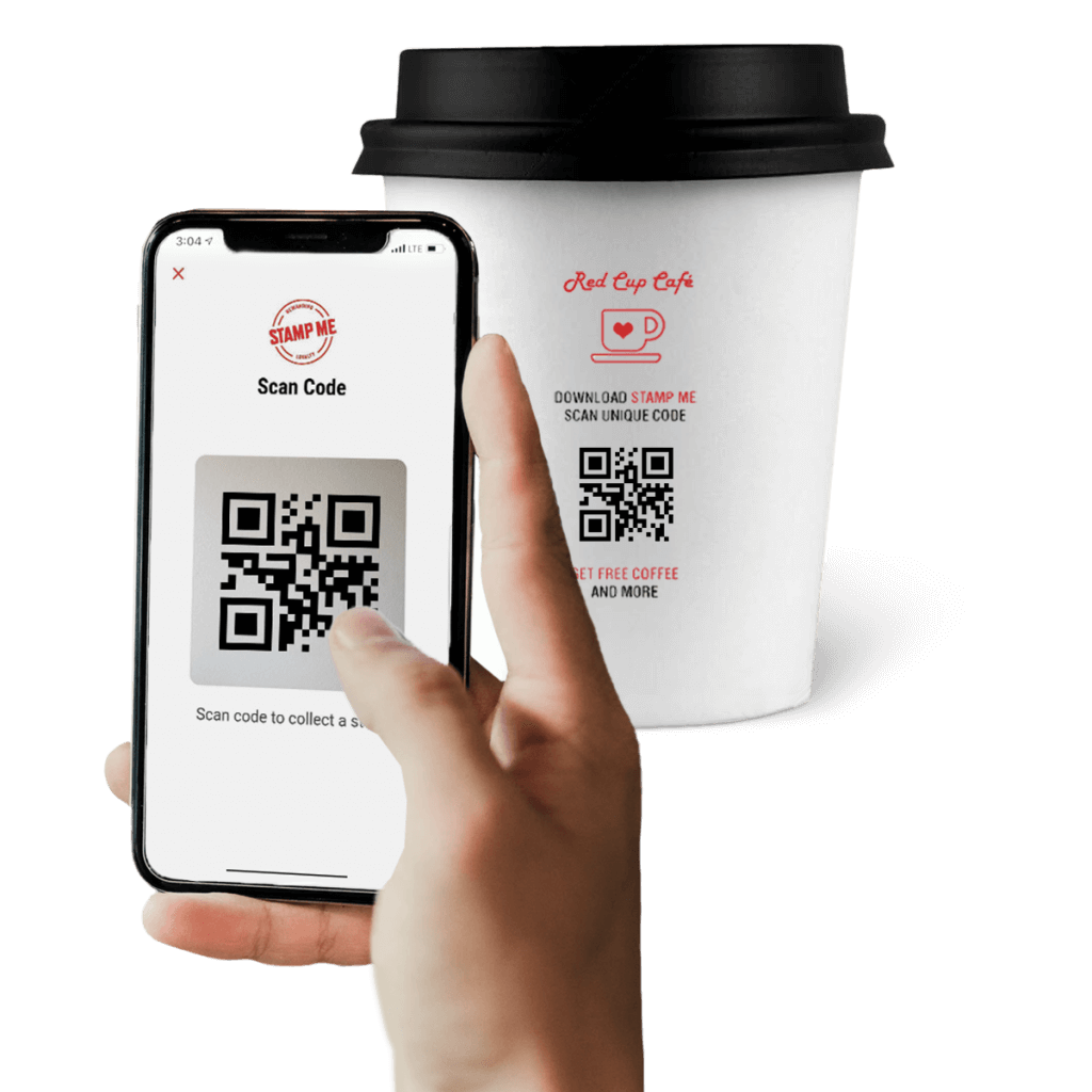 phone scanning a QR code on a coffee cup