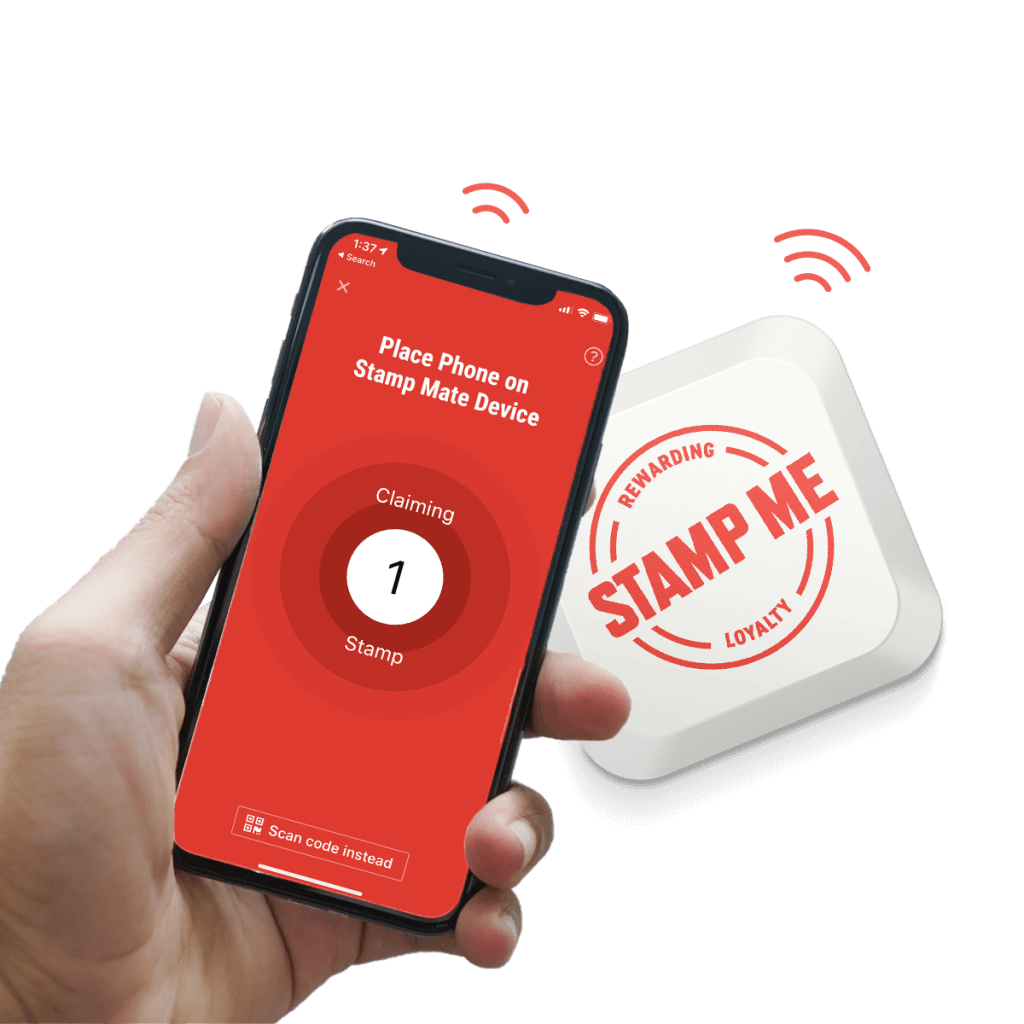 Phone Collecting a Stamp via a Stamp Mate Device