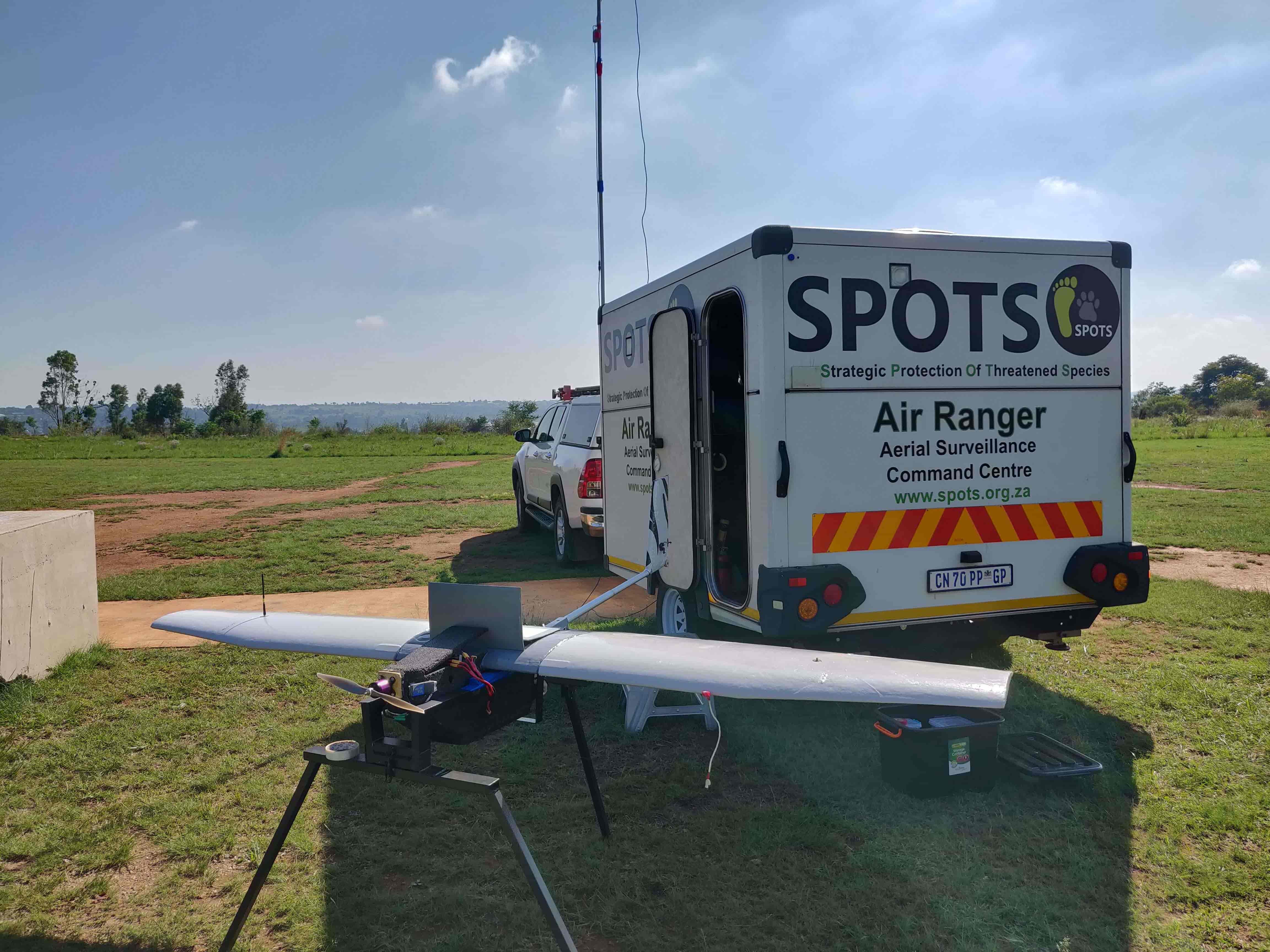AI for Wildlife drone next to the SPOTS air ranger command centre