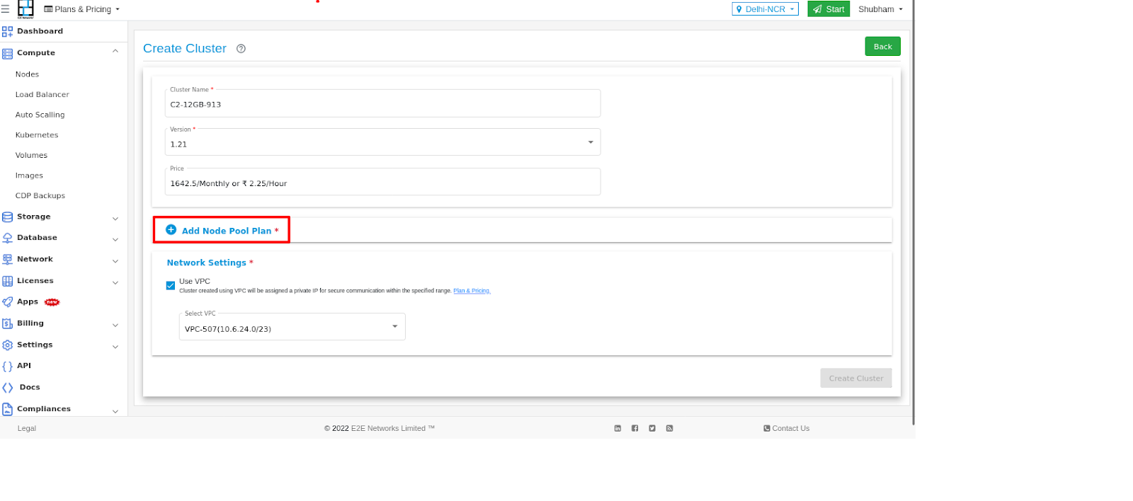 E2E Cloud, Myaccount Portal, Kubernetes Dashboard