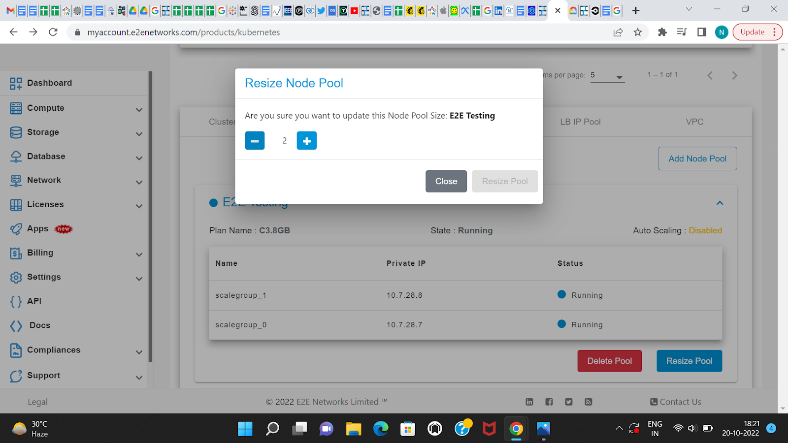 E2E Cloud, Myaccount Portal, Kubernetes Dashboard