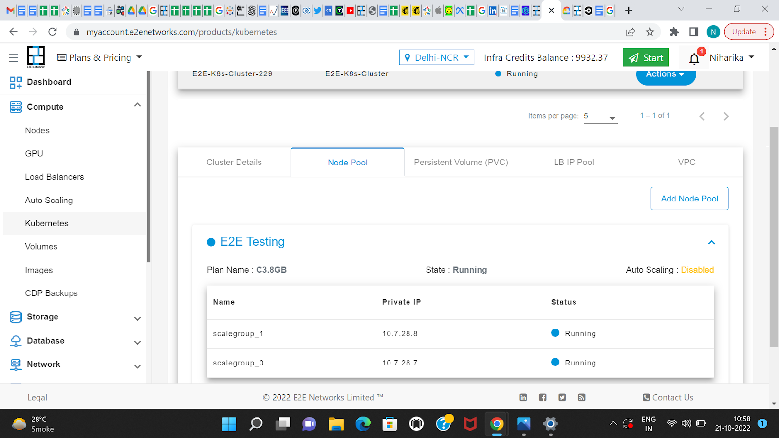 E2E Cloud, Myaccount Portal, Kubernetes Dashboard