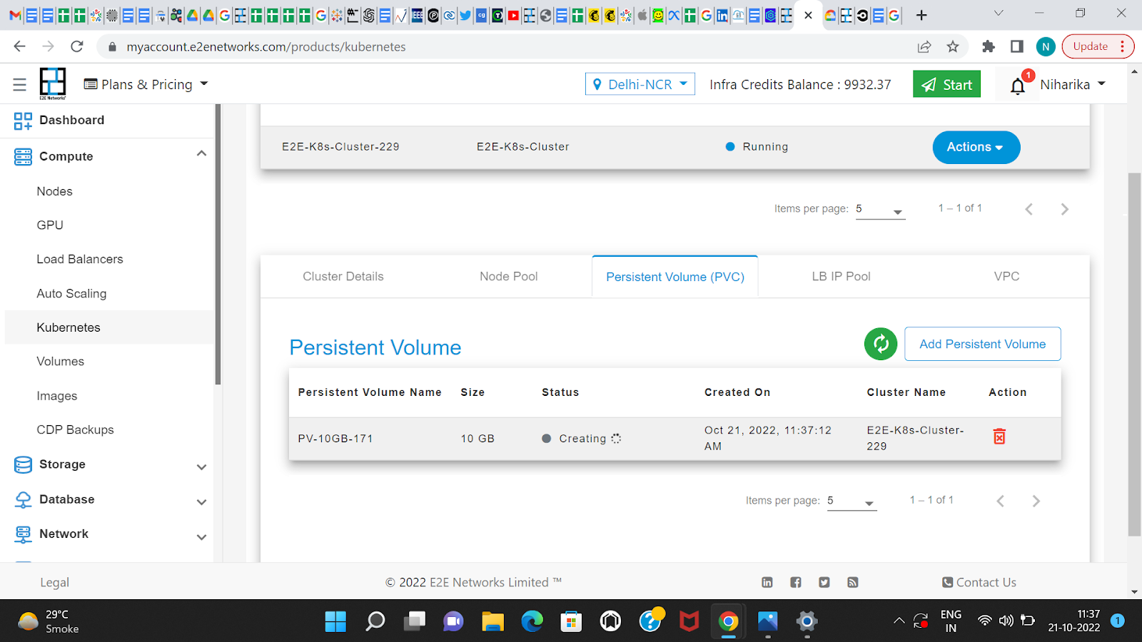 E2E Cloud, Myaccount Portal, Kubernetes Dashboard