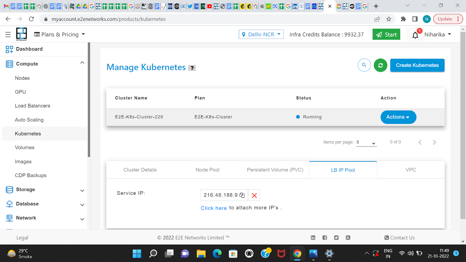 E2E Cloud, Myaccount Portal, Kubernetes Dashboard