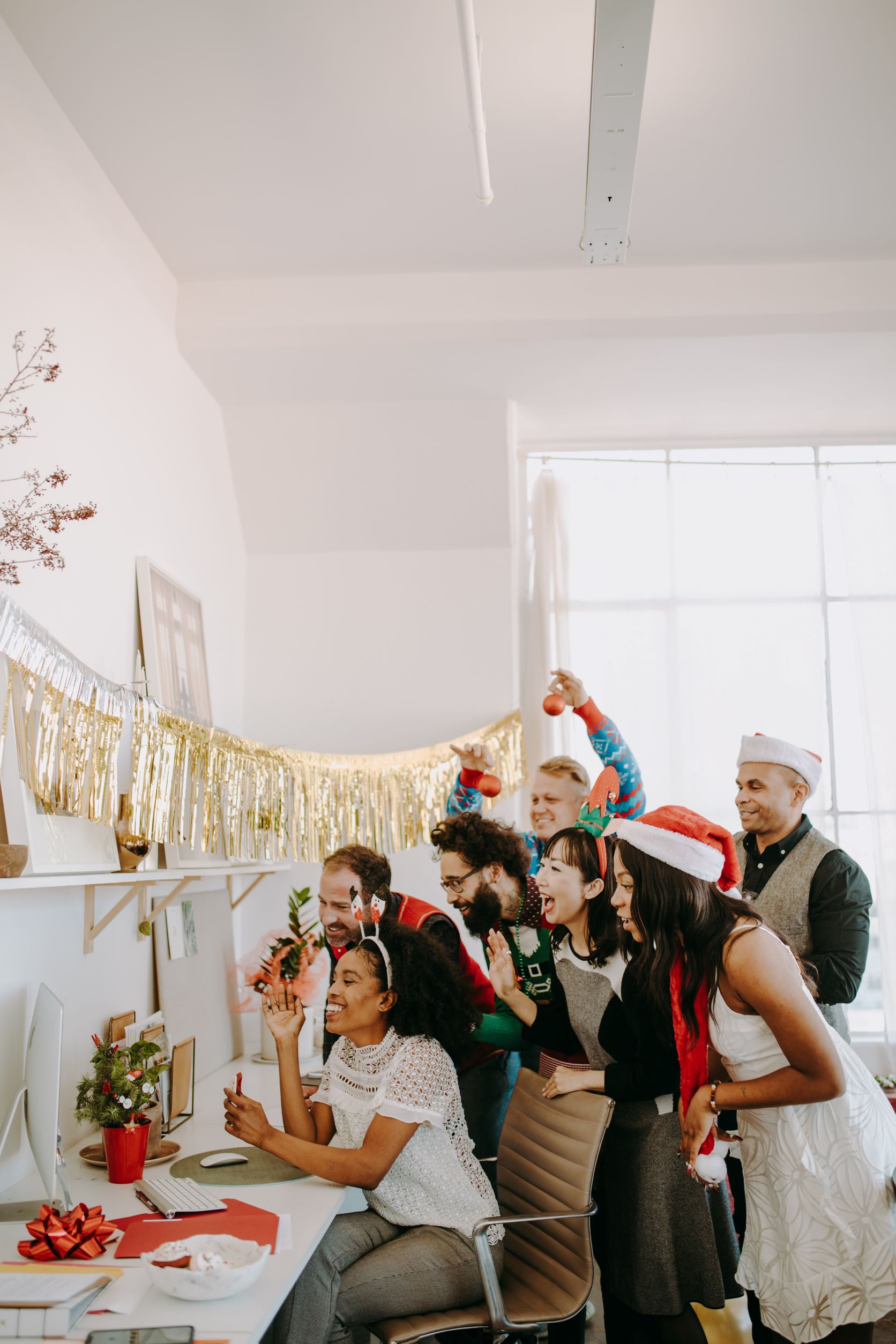 Team having fun at virtual holiday event