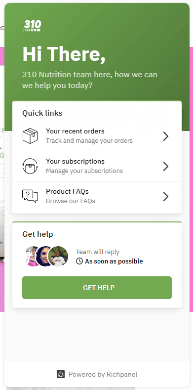 310 Nutrition's self-service portal