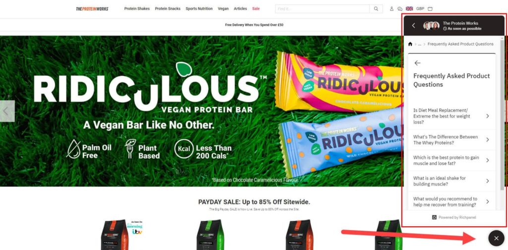 The Protein Works' self service widget