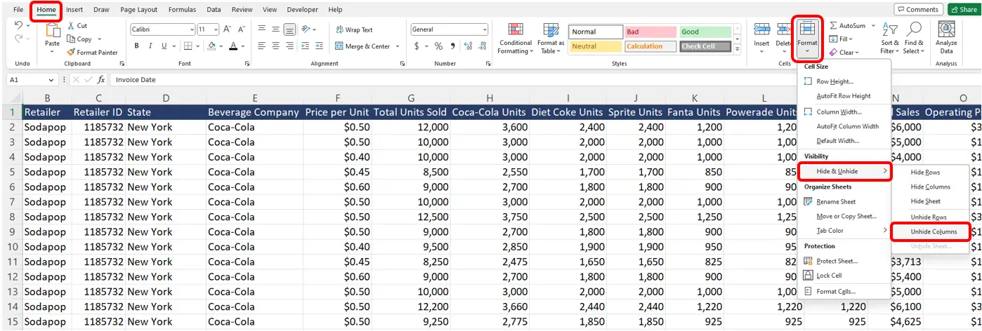 Unhide Columns and Rows in Excel (With Examples)