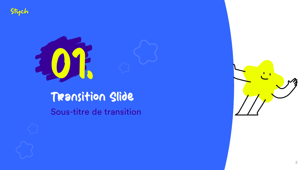 slide intercalaire fond bleu et blanc avec illustration jaune