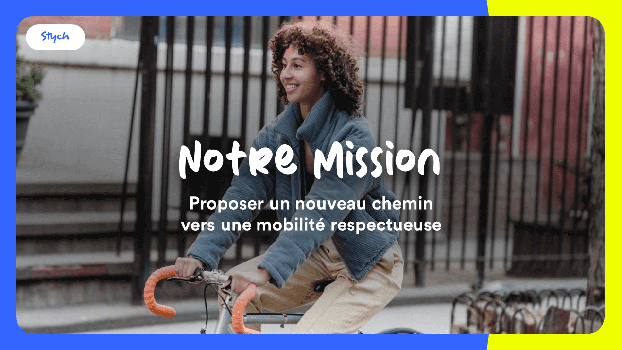 Stych présentation mission avec image full page femme sur vélo