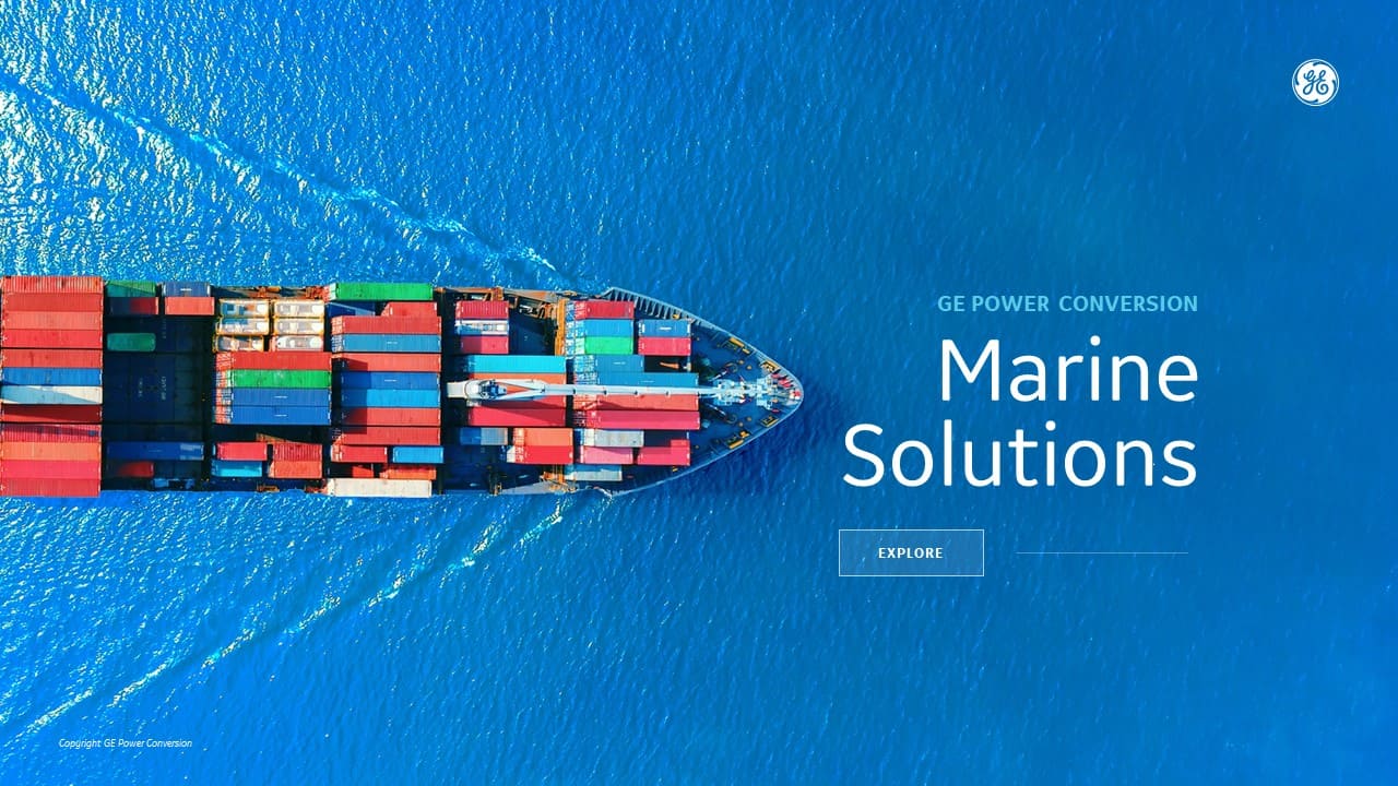 slide de garde présentation des solutions Marine de General Electric avec full image bateau et mer