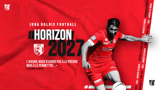Jura Dolois Football avec image joueur et titre horizon 2027