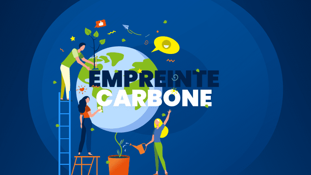 slide fond bleu, titre "empreinte carbone" et illustration avec planete