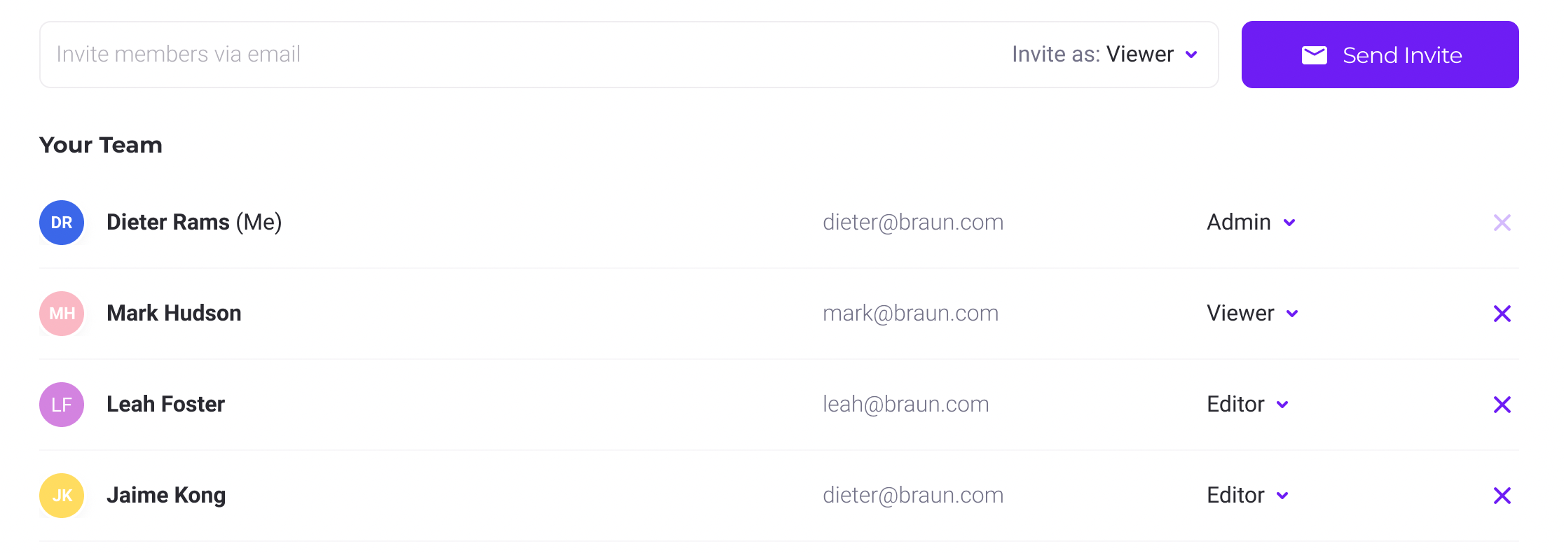 walnut roles and permission screenshot