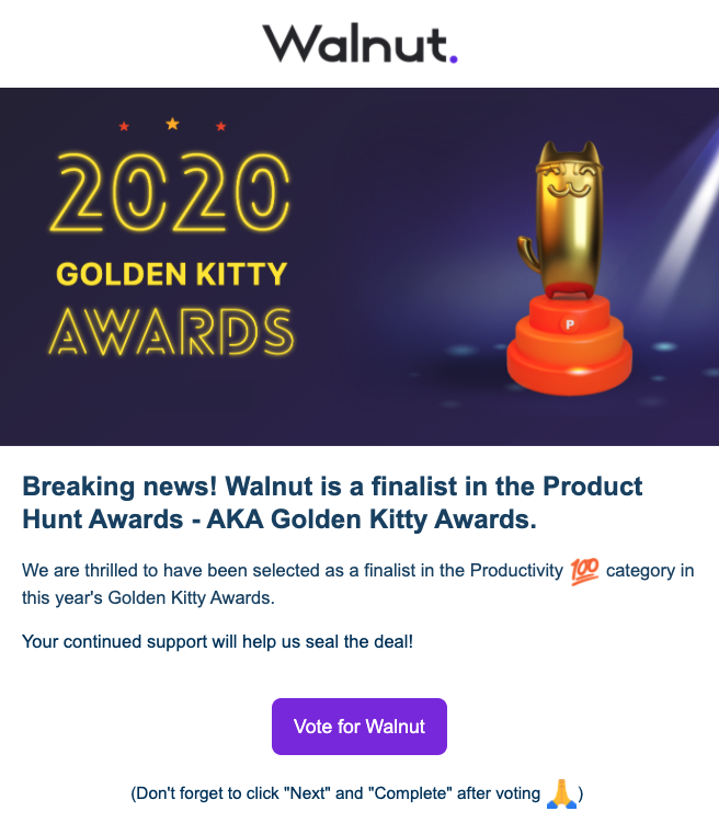 Walnut 2020 Golden Kitty Awards