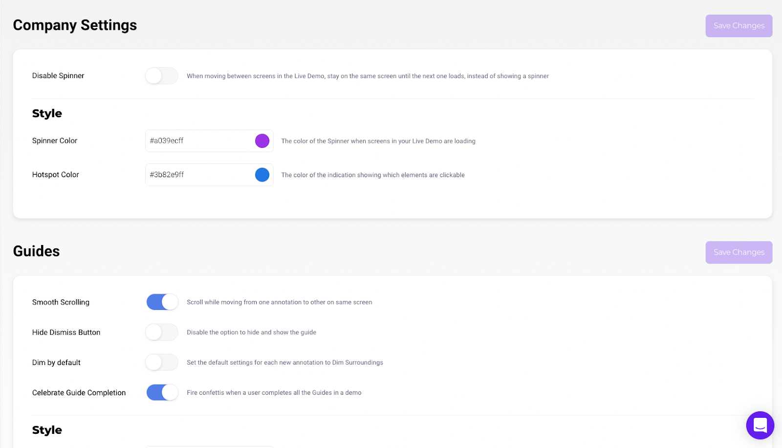walnut company settings page