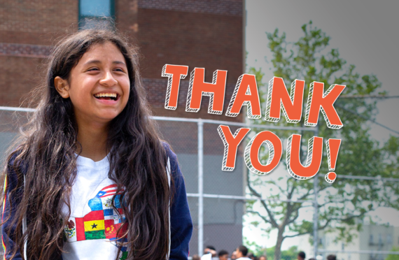 Image of a smiling girl and the text on visual says Thank You