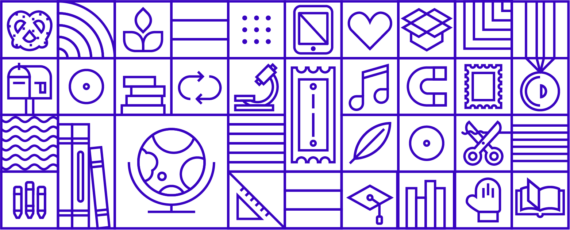 Outlined tapestry of classroom inspired icons
