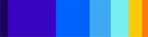 Color palette that includes five shades of blue, yellow and orange colors