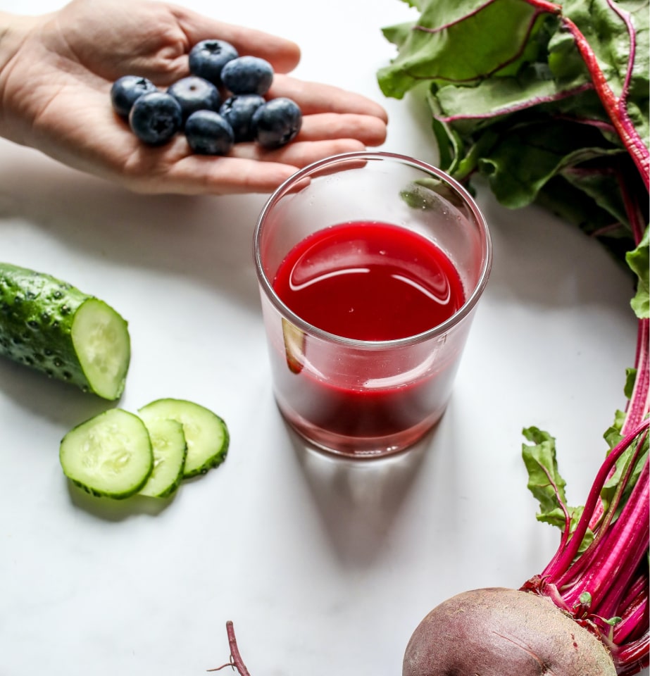 Healthy red juice and vegetables